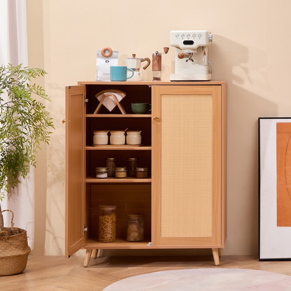 VEVOR Scarpiera in Rattan a 5 Ripiani, Organizzatore per Scarpe Stretto, 2 Ante e Ripiani Regolabili, Mobiletto per Ingresso in Rattan Alto 1025 mm per Ripostiglio, Corridoio, Colore Legno Chiaro