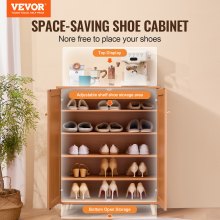 VEVOR Scarpiera in Rattan a 5 Ripiani, Organizzatore per Scarpe Stretto, 2 Ante e Ripiani Regolabili, Mobiletto per Ingresso in Rattan Alto 1025 mm per Ripostiglio, Corridoio, Colore Legno Chiaro