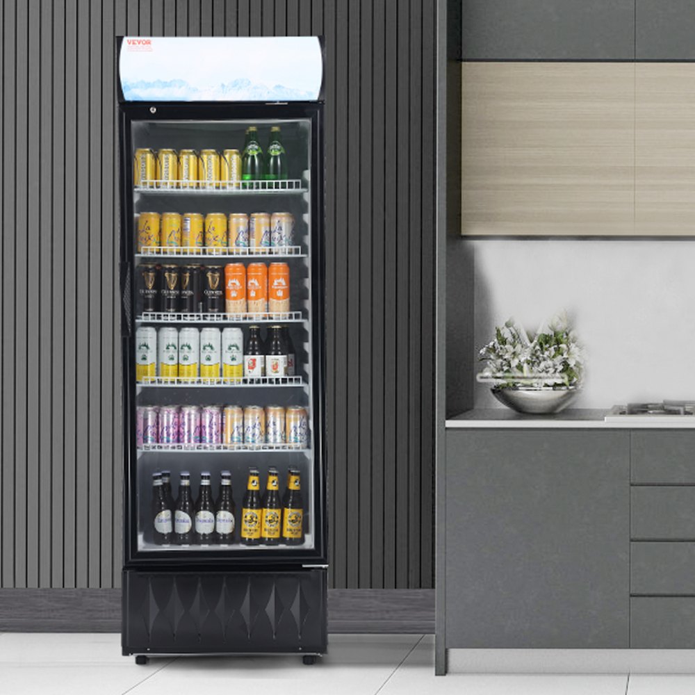 VEVOR Frigorifero per Bevande Commerciale 345L Vetrina Frigo Temperatura 0-10℃ Armadietto per Bevande Refrigerato 5 Ripiani Regolabili Scatola Luminosa Personalizzabile per Negozio Supermercato Bar