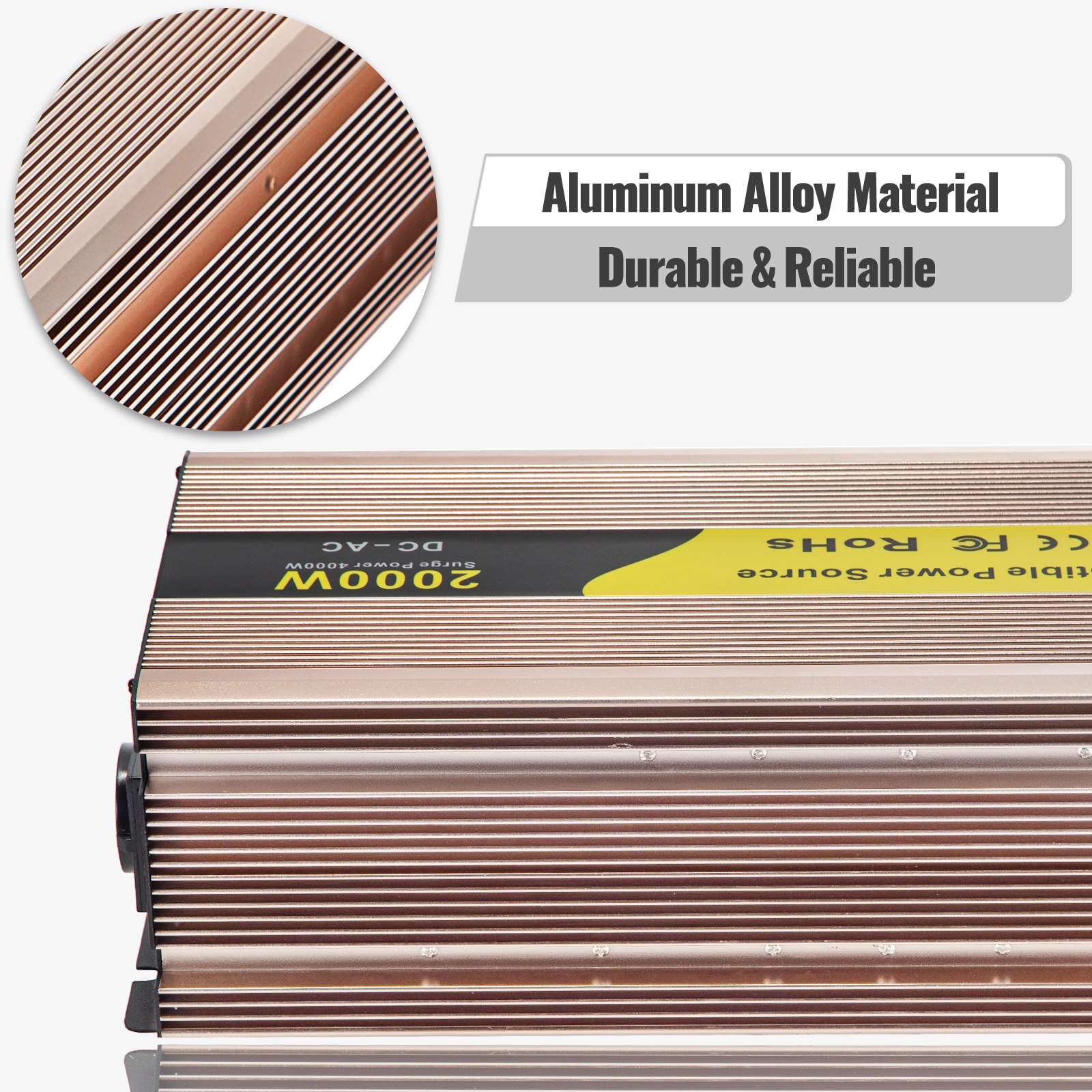 Vevor Invertitore A Onda Sinusoidale Pura 2000w Con 2 Set Di Cavi Per Batteria