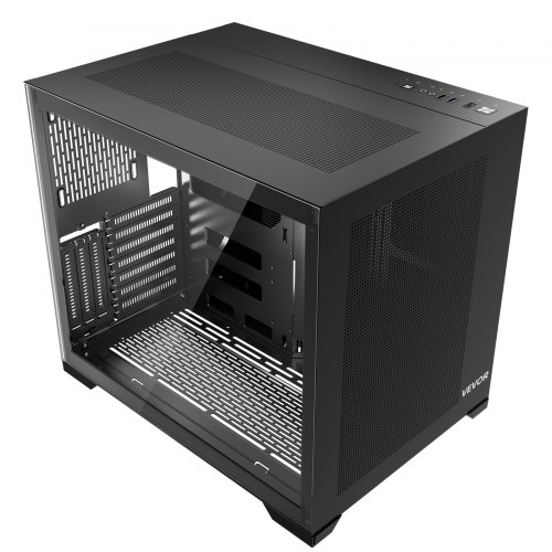 VEVOR Case per PC Compatto, Doppia Camera, Case per Computer da Gioco con Pannelli in Vetro Temperato, Gestione dei Cavi, per GPU fino a 410 mm di Lunghezza, per ATX/M-ATX/ITX, Nessuna Ventola