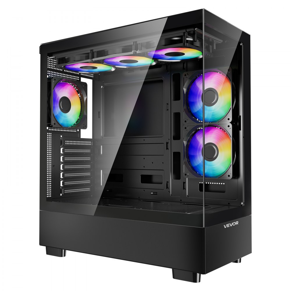VEVOR Case per PC Compatto, 6 Ventole PWM ARGB da 120 mm Case per Computer da Gioco con Pannello in Vetro Temperato ad Alto Flusso d'Aria, per GPU Fino a 410 mm di Lunghezza, per ATX/M-ATX/ITX