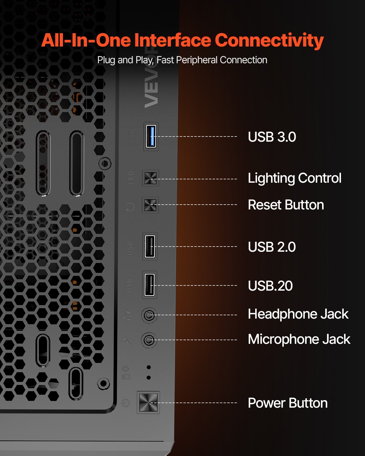 VEVOR Case per PC Compatto, 4 Ventole ARGB da 120 mm Case per Computer da Gioco con Pannello in Vetro Temperato ad Alto Flusso d'Aria, per GPU Fino a 320 mm di Lunghezza, per ATX / M-ATX / ITX
