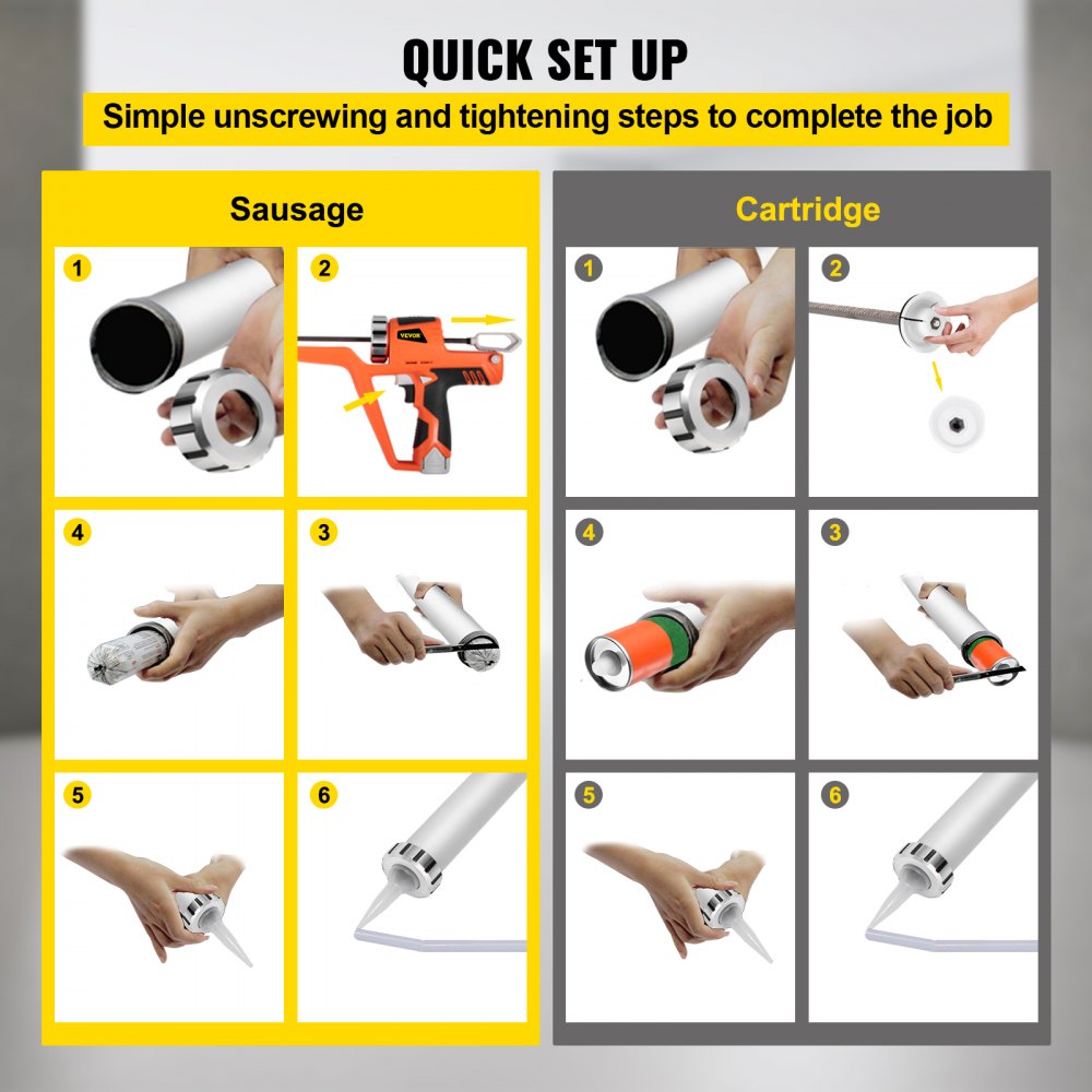 VEVOR Pistole per Calafataggio a Mano Spinta, 0-4000N Pistola Silicone Professionale Adatta per Cartuccia in Tensione, 12V Pistola per Calafataggio in Alluminio per Riempire Fessure e Crepe di Porta