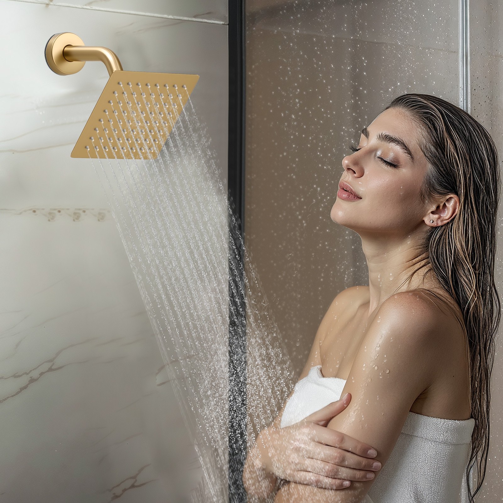 VEVOR Shower Faucet Set, 305 mm Thermostatic Ceiling Mount Rainfall Shower System with 152 mm Wall Mount Head and 2 in 1 Handheld Spray, 3-Function Dual Rain Head Brass Valve Trim Kit, Brushed Gold