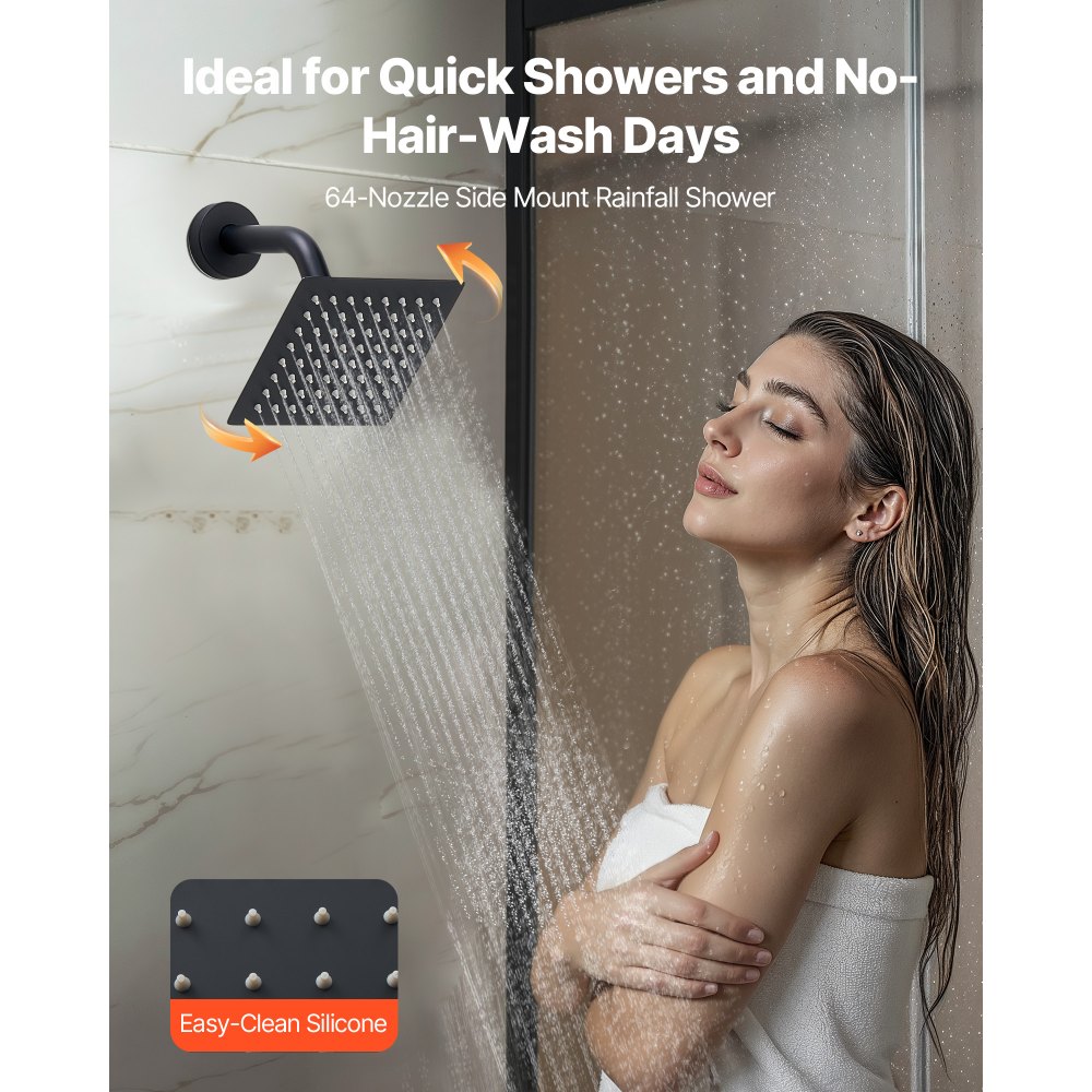 VEVOR Shower Faucet Set, 254 mm Ceiling Mount Rainfall Shower System with 152 mm Wall Mount Head and 2 in 1 Handheld Spray, Rotatable 3-Function Dual Rain Head Brass Valve and Trim Kit, Matte Black