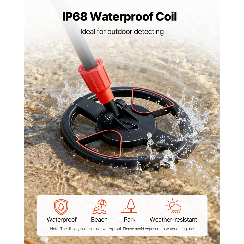 VEVOR Metal Detector, 152.4 mm, Lightweight Metal Detector with LCD Display, P68 Waterproof Search Coil, Adjustable 580-860 mm High Accuracy Gold Detector, Easy to Use, for Detecting Gold Treasure