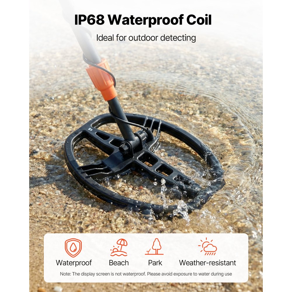 VEVOR Metal Detector per Adulti Kit Rilevatore d'Oro Bobina di Ricerca Impermeabile IP68 con Display 5 Modalità, Lunghezza Regolabile Profondità di Rilevamento 254 mm per Caccia Giardino Spiaggia