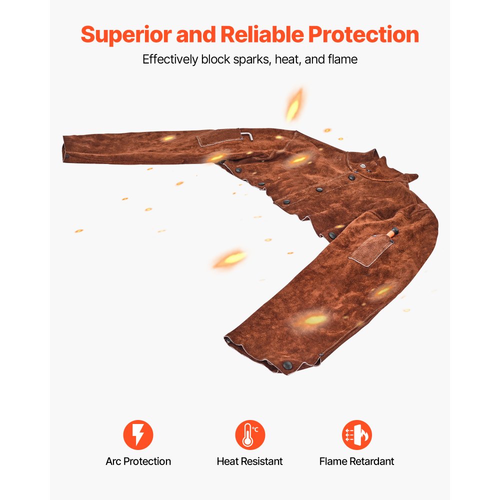 VEVOR Mantella da Saldatura in Pelle, Mantella da Lavoro per Saldatura Resistente alle Fiamme al Calore, Mantella Protettiva per Fabbro, Falegnameria, Giardinaggio, Taglia XL