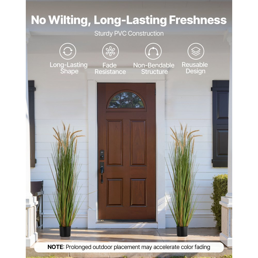 VEVOR Artificial Grass Plant, 2 Pack 1499mm Horsetail Reed Grass in Pot, Premium PVC Faux Fake Greenery Shrubs Plant for Indoor Outdoor House Home Garden Office Room Décor, Housewarming, Green