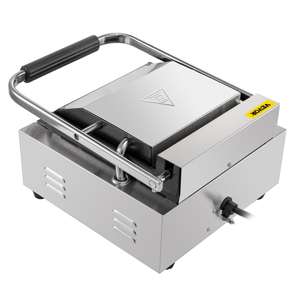 VEVOR 220V Piastra per Barbecue, Sandwich Elettrica 1800W, Piastra di Cottura Testa Singola in Acciaio Inox, Piastre Grill Commerciale Con Piastra Ondulata e Piana da 50 a 300 ℃