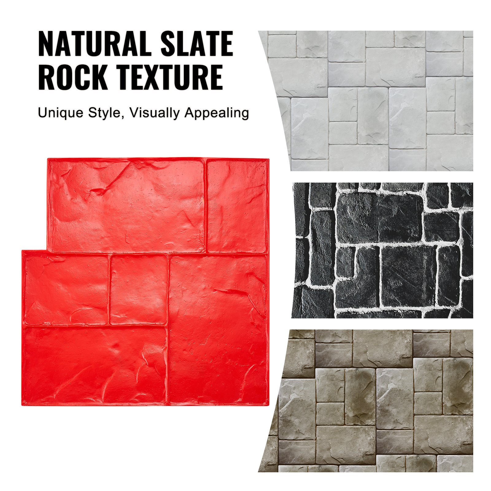 VEVOR Tappetino per timbri in cemento, 618x618 mm, Tappetino per timbri con texture in poliuretano per pavimenti in ardesia, Stampo per cemento senza giunture per la decorazione esterna, Rosso