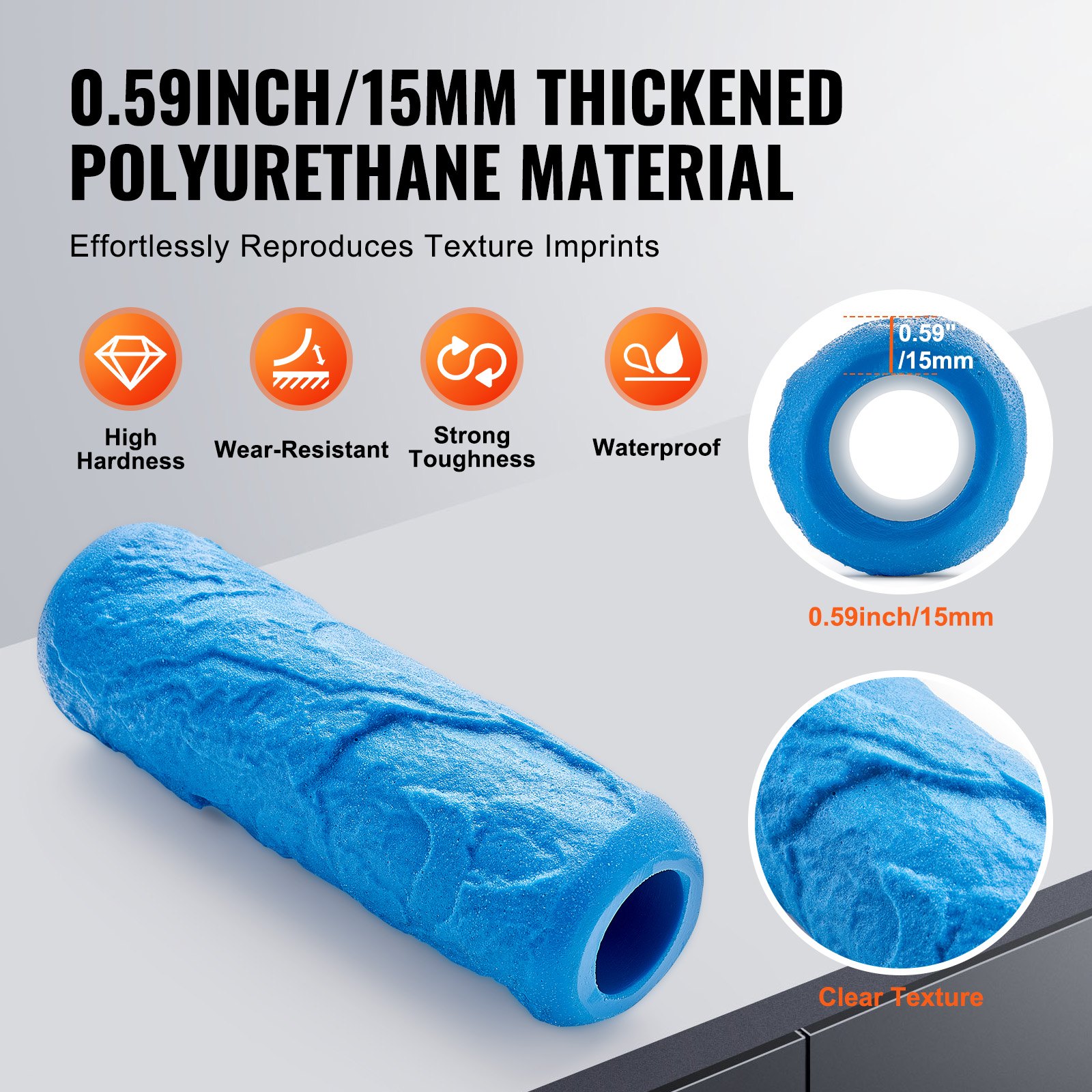 VEVOR Rullo per texture in calcestruzzo, 217 x 71 mm, Rullo in poliuretano testurizzato calcestruzzo, Piastrelle in pietra, Stampo per pavimento in ardesia, Timbro senza giunture, Decorazione, blu