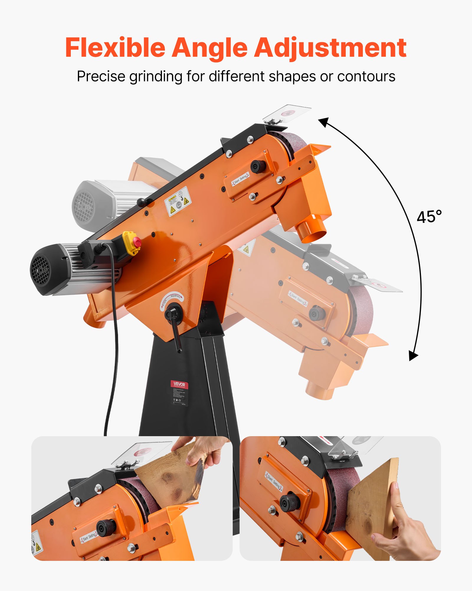 VEVOR Levigatrice a Nastro da 7,62 x 200,7 cm di Livello Industriale da 2100 W con Angolo Regolabile da 0° a 45° e Porta di Raccolta della Polvere per la Lavorazione Professionale del Legno
