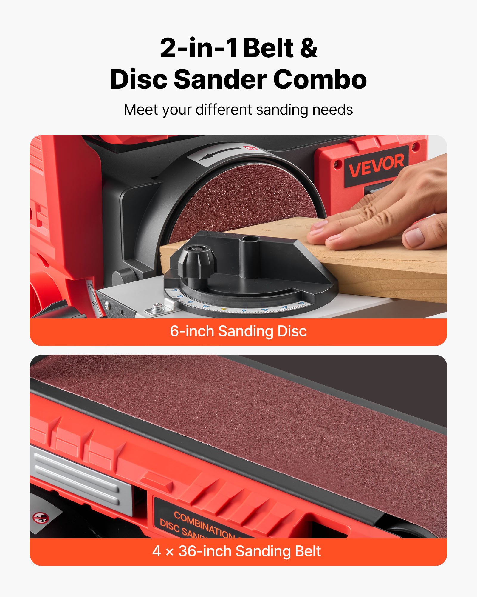 VEVOR Levigatrice a Disco da 152,4 mm Levigatrice a Nastro 101,6 x 914,4 mm da 400 W con Piano di Lavoro Regolabile 0 a 45° Porta di Raccolta Polvere per Lavorazione del Legno, Fai da te