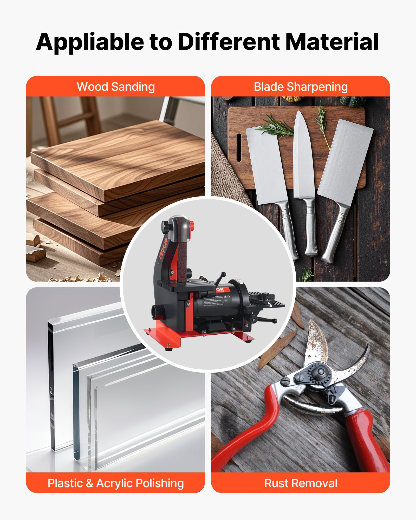 VEVOR Levigatrice a Disco Levigatrice a Nastro 25,4 x 762 mm da 250 W Velocità Singola con Piano di Lavoro Regolabile 0 a 45° Porta di Raccolta Polvere per Lavorazione del Legno, Fai da te