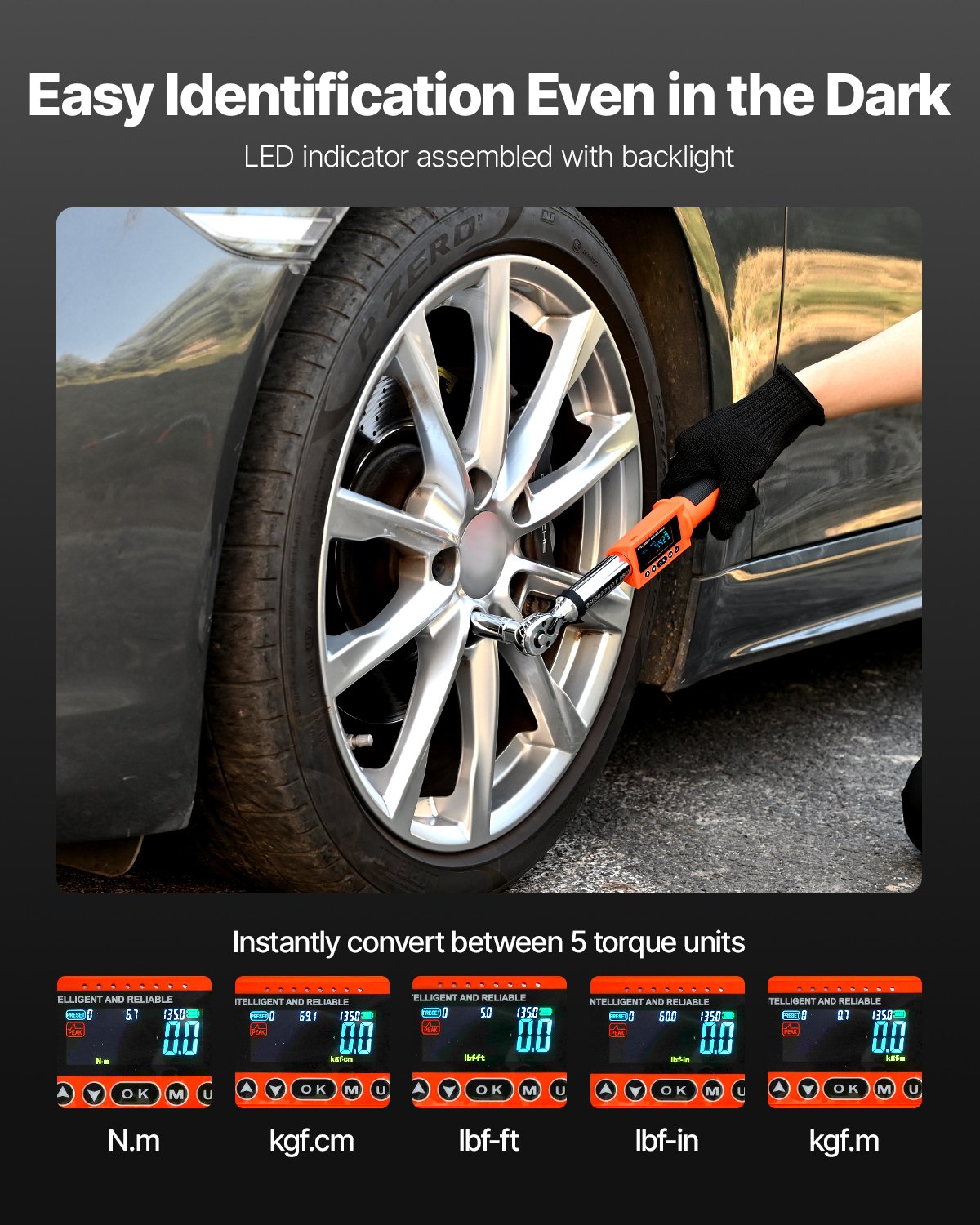 VEVOR Digital Torque Wrench Set with 3/8 Inch Drive (6.7-135 Nm) 72 Teeth ±2% Precise Electronic Torque Wrench with Preset Value & LED Notification Car Repair