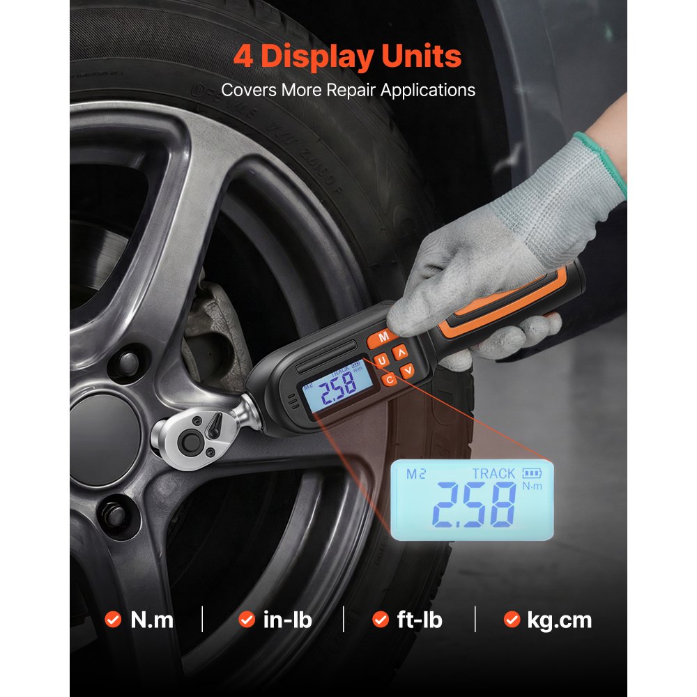 VEVOR Set di Chiavi Dinamometriche Digitali da 1/4"con 42 Pezzi, Cacciaviti Dinamometriche 4 Unità, Schermo LCD con Cicalino e Indicatore LED, con Bussole Inserti Prolunga e Adattatore, per Macchine