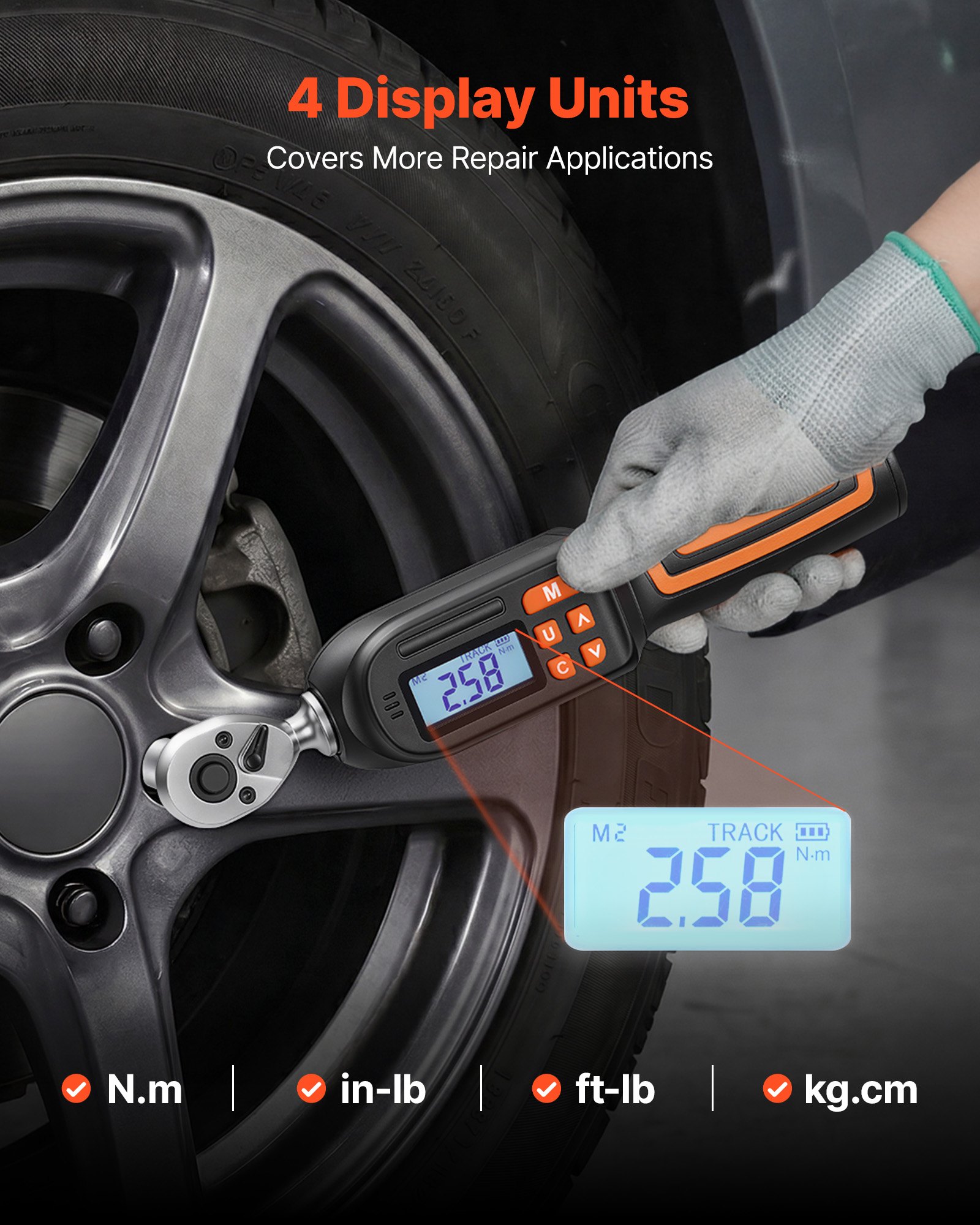 VEVOR Set di Chiavi Dinamometriche Digitali da 1/4"con 42 Pezzi, Cacciaviti Dinamometriche 4 Unità, Schermo LCD con Cicalino e Indicatore LED, con Bussole Inserti Prolunga e Adattatore, per Macchine