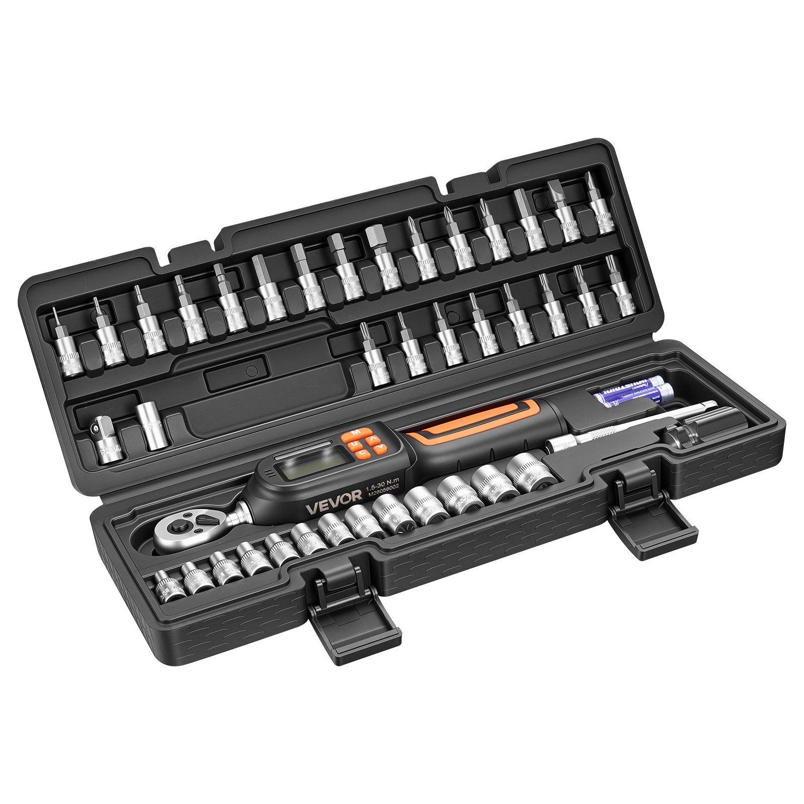 VEVOR Set di Chiavi Dinamometriche Digitali da 1/4"con 42 Pezzi, Cacciaviti Dinamometriche 4 Unità, Schermo LCD con Cicalino e Indicatore LED, con Bussole Inserti Prolunga e Adattatore, per Macchine