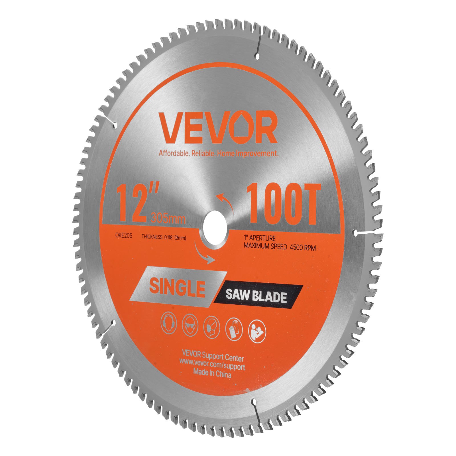 VEVOR Circular Saw Blade, 305 mm Diameter, 100 Sharp Alloy Teeth, 25.4 mm Arbor, Fine Finish, Aluminum Cutting Blade for Circular Saw, with Noise-Reducing Heat Vents, for Cutting Steel and Metal