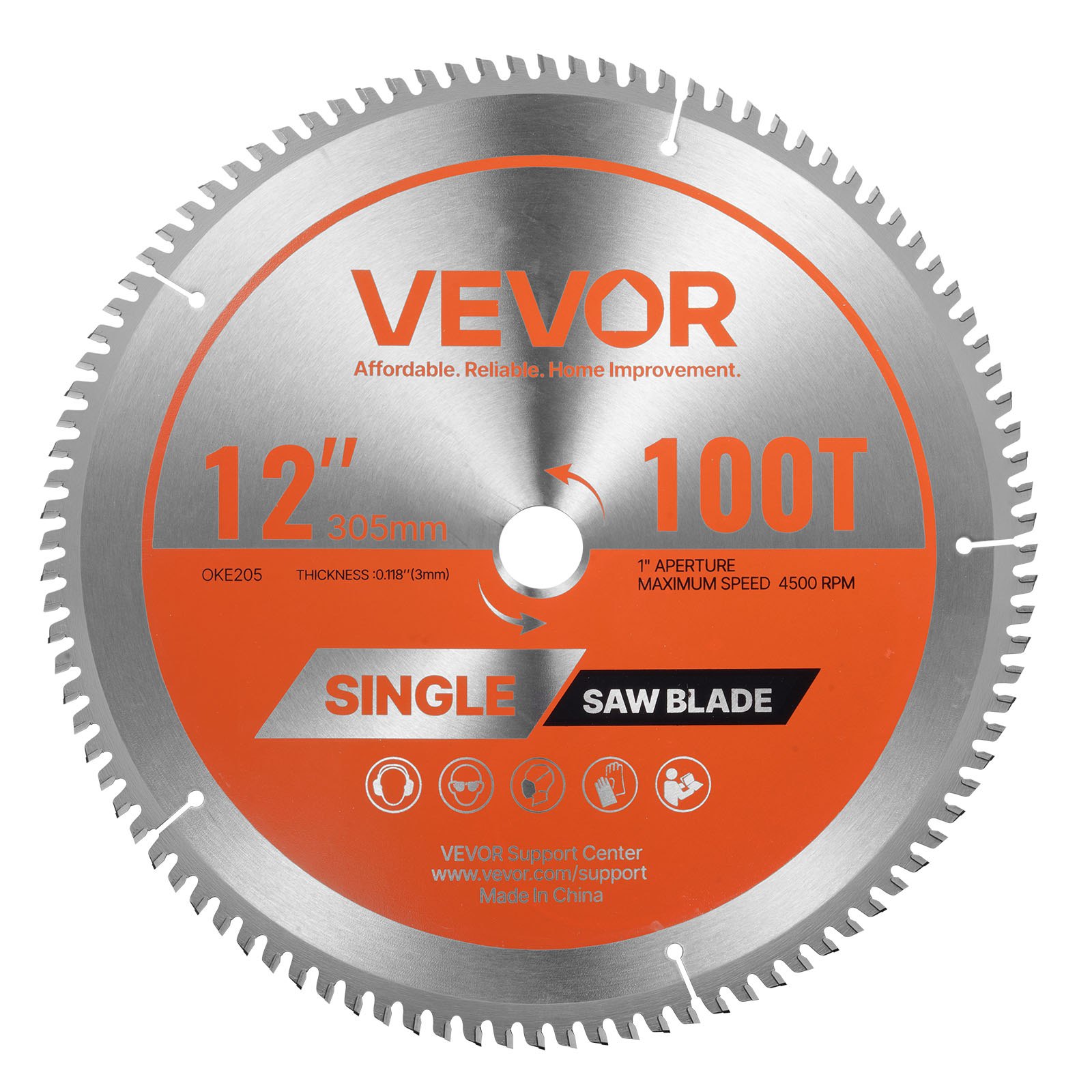 VEVOR Circular Saw Blade, 305 mm Diameter, 100 Sharp Alloy Teeth, 25.4 mm Arbor, Fine Finish, Aluminum Cutting Blade for Circular Saw, with Noise-Reducing Heat Vents, for Cutting Steel and Metal
