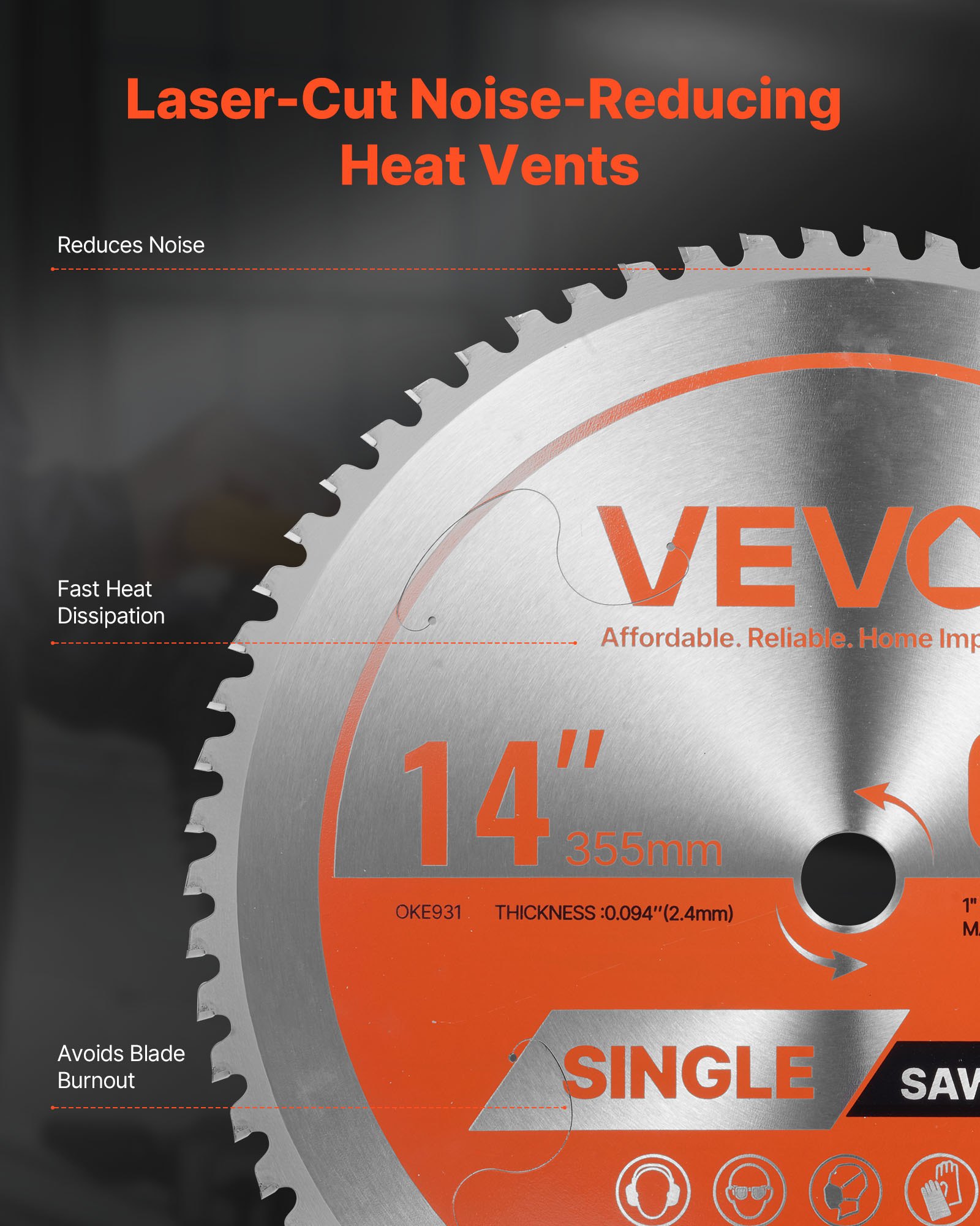 VEVOR Lama Circolare per Troncatrice Ø 355 mm, Lama da Taglio per Troncatrice Circolare, 66 Denti, Spessore 2,4mm, per Lavorazione di Legno Taglio di Metallo Alluminio Acciaio