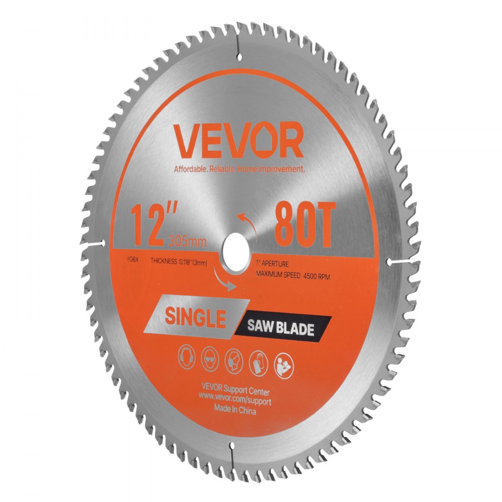 VEVOR Circular Saw Blade, 305 mm Diameter, 80 Sharp Alloy Teeth, 25.4 mm Arbor, Fine Finish, Wood Cutting Blade for Circular Saw, with Noise-Reducing Heat Vents, for Cutting Plywood, OSB, Hardwood