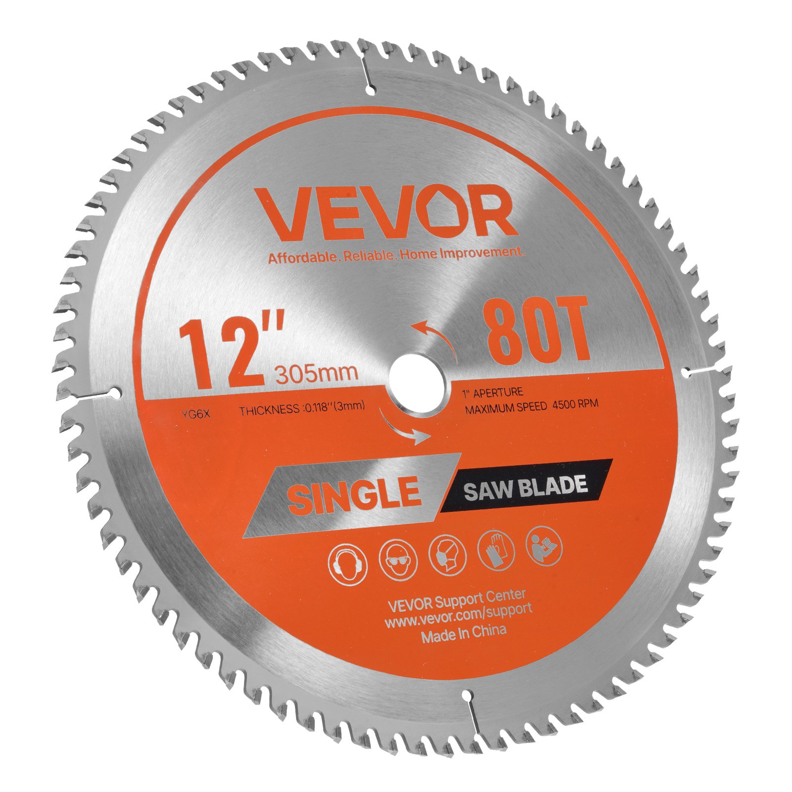 VEVOR Lama Circolare per Troncatrice Ø 305 mm, Lama da Taglio per Troncatrice Circolare, 80 Denti, Albero da 25,4 mm, per Lavorazione di Legno Taglio di Compensato Legno Duro