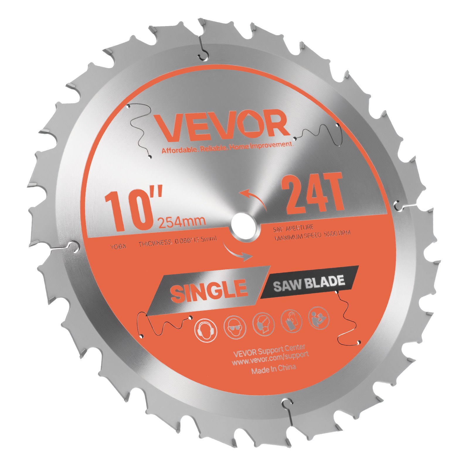 VEVOR Lama Circolare per Troncatrice Ø 254 mm, Lama da Taglio per Troncatrice Circolare, 24 Denti, Spessore 2,5mm, per Lavorazione di Legno Taglio di Compensato Legno Duro