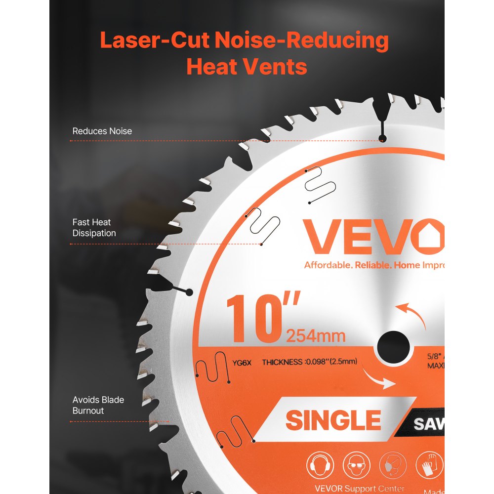 VEVOR Lama Circolare per Troncatrice Ø 254 mm, Lama da Taglio per Troncatrice Circolare, 50 Denti, Albero 15,875mm, per Lavorazione di Legno Taglio di Compensato Legno Duro