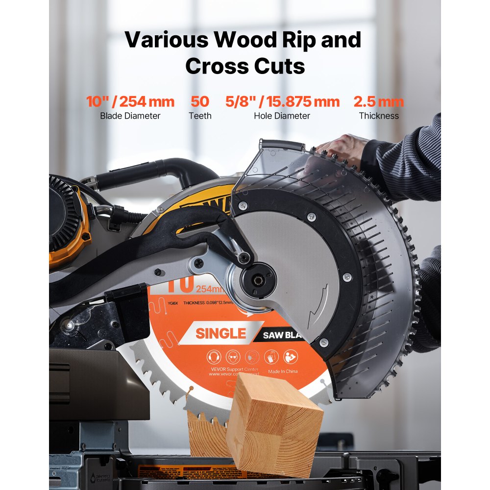 VEVOR Circular Saw Blade, 254 mm Diameter, 50 Sharp Alloy Teeth, 15.875 mm Arbor, Fine Finish, Wood Cutting Blade for Circular Saw, with Noise-Reducing Heat Vents, for Cutting Plywood, OSB, Hardwood