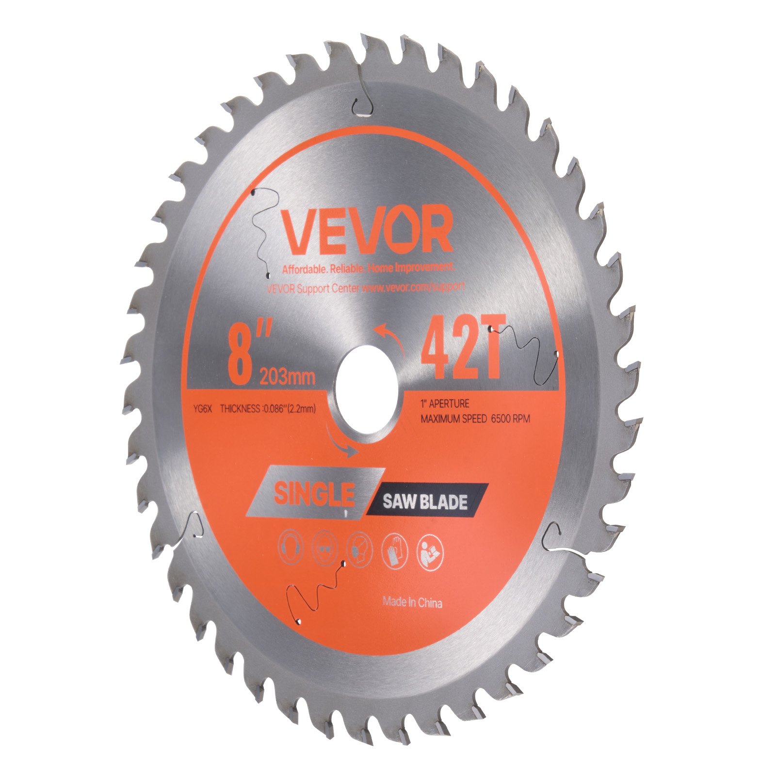 VEVOR Lama Circolare per Troncatrice Ø 203 mm, Lama da Taglio per Troncatrice Circolare, 42 Denti, Albero 25,4 mm, per Lavorazione di Legno Taglio di Compensato Legno Duro
