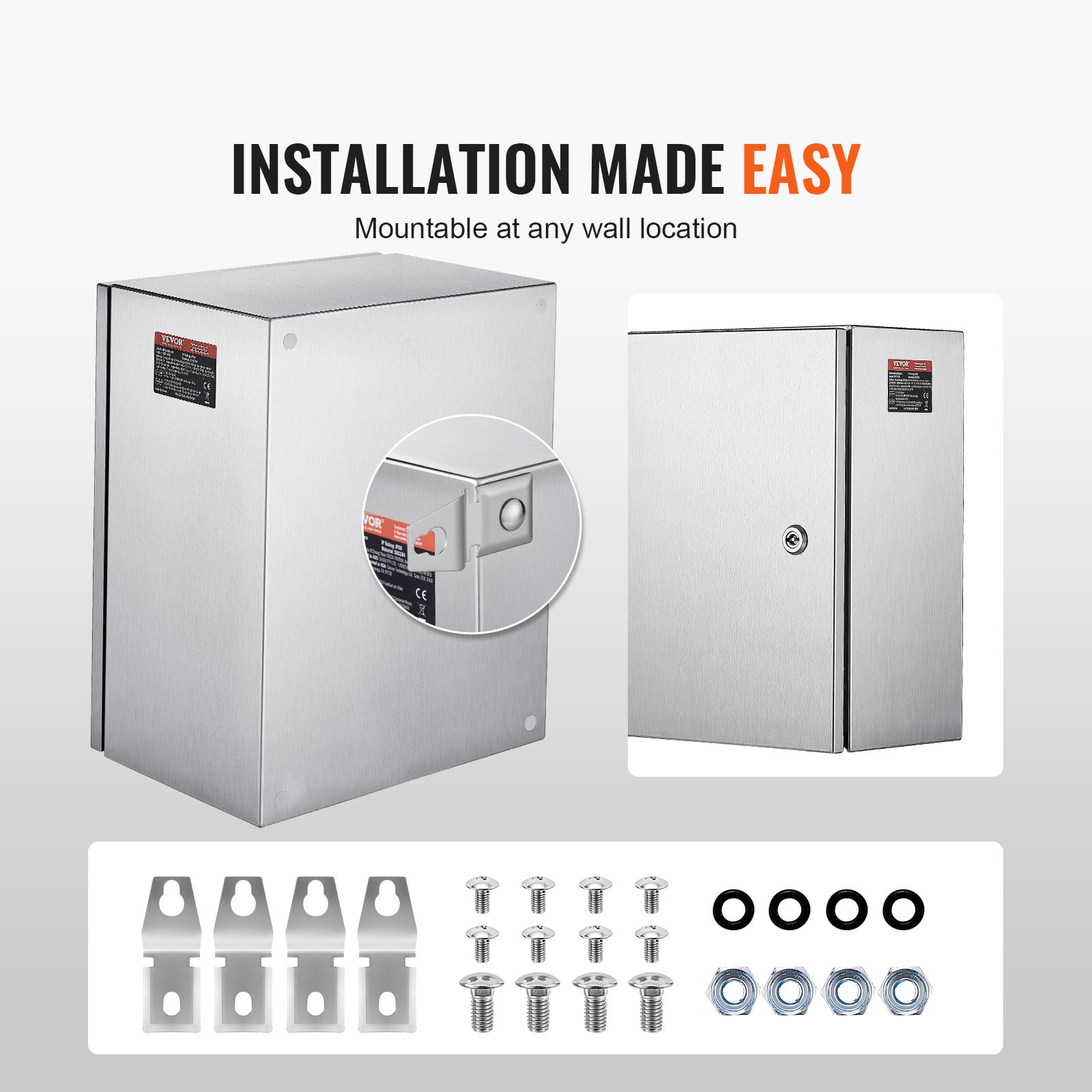 VEVOR Contenitore in Acciaio Inossidabile NEMA per Cavi Elettrici, Scatola Elettrica in Acciaio NEMA 4X, IP66 Impermeabile e Antipolvere, Scatola di Giunzione Elettrica per Interni/Esterni