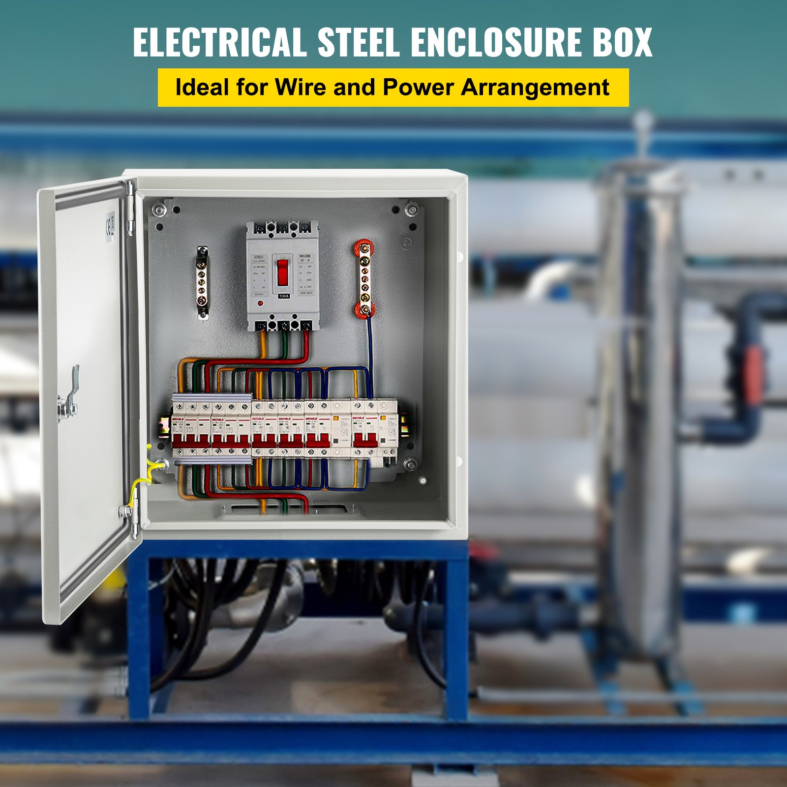 VEVOR NEMA Industrial Enclosure, 20 x 20 x 15 cm NEMA 4X Steel Distribution Cabinet, IP66 Waterproof and Dustproof, Electrical Junction Box for Outdoor/Indoor Use