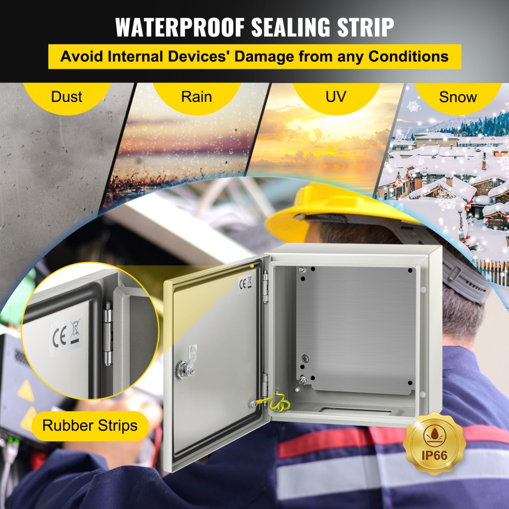 VEVOR SPT Scatola di Distribuzione Elettrica, 300 x 300 x 150 mm Quadro Elettrico Esterno in Acciaio al Carbonio da 1,5 mm, 14,55 Libbre Scatola di Derivazione Montaggio Elettrica da Esterno a Parete