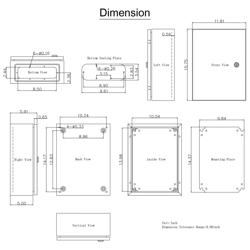VEVOR SPT Scatola di Distribuzione Elettrica, 400 x 300 x 150 mm Quadro Elettrico Esterno in Acciaio al Carbonio da 1,5 mm, 18,08 Libbre Scatola di Derivazione Montaggio Elettrica da Esterno a Parete