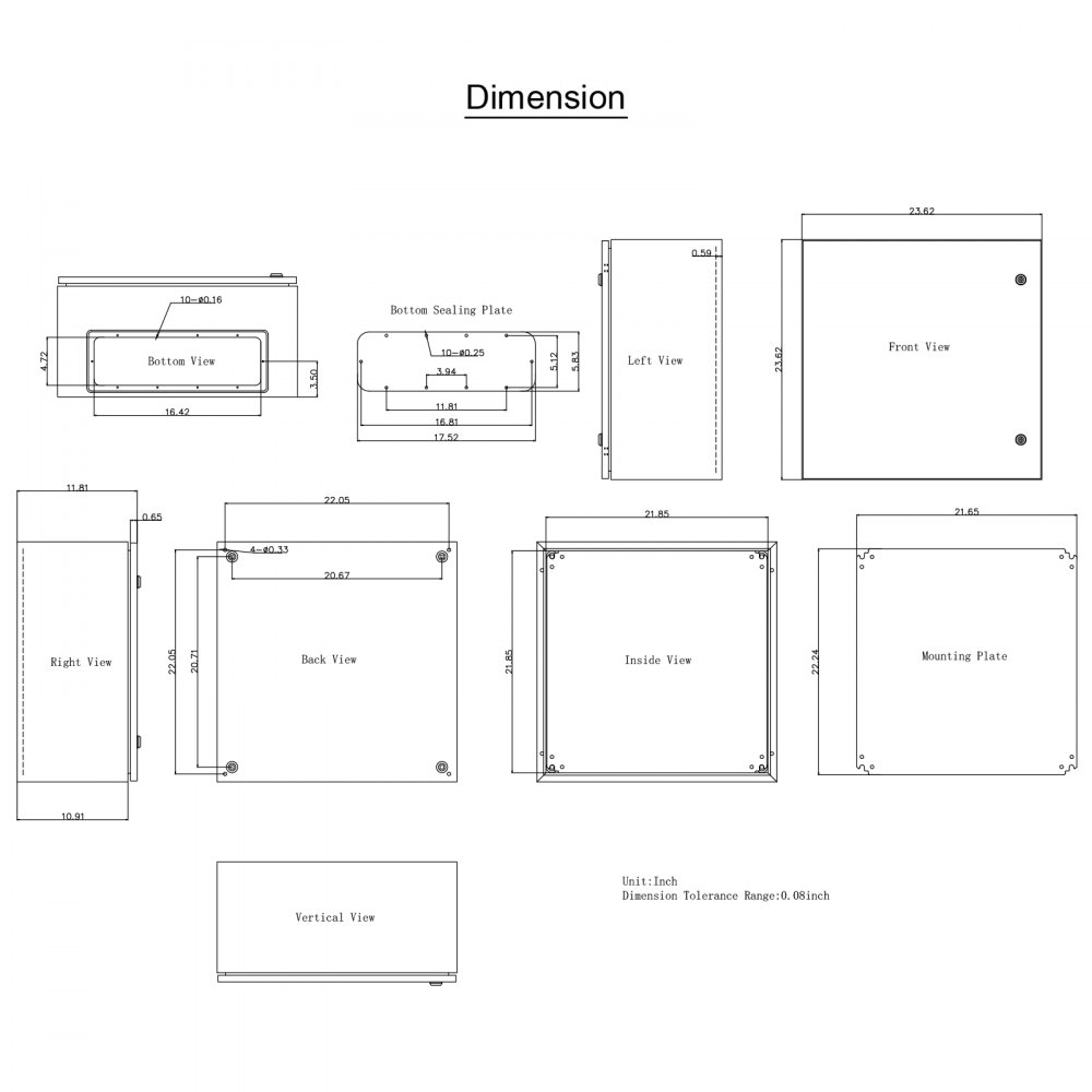 VEVOR Scatola di Distribuzione Elettrica, 600 x 600 x 300 mm Quadro Elettrico Esterno in Acciaio al Carbonio da 1,5 mm, 54,23 Libbre Scatola di Derivazione Montaggio Elettrica da Esterno a Parete