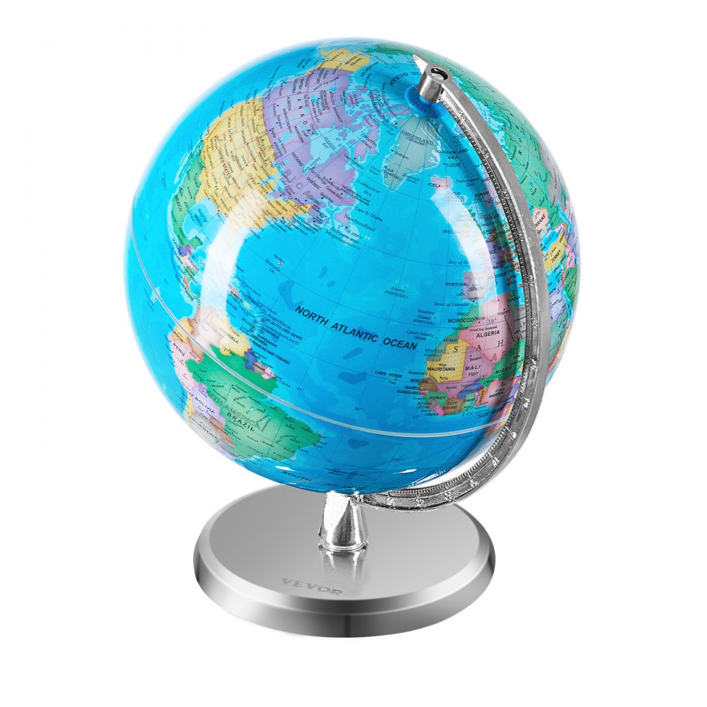 VEVOR World Globe with Stand, 203.2 mm, Educational Geographical Globe with Precise Time Zone, ABS Material, 360° Rotating Globe for Children Learning Geography in the Classroom