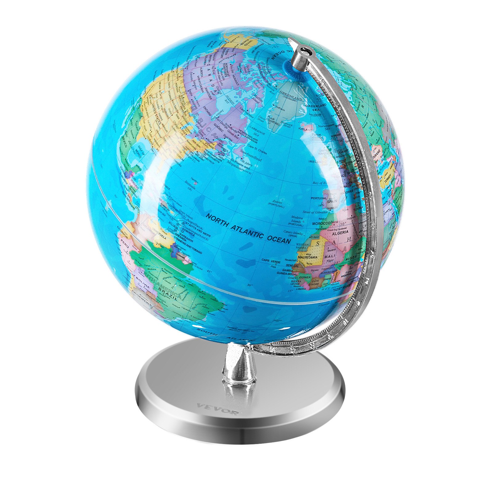 VEVOR Mappamondo Girevole con Base, 203,2 mm, Globo Geografico Educativo con Fuso Orario Preciso, Materiale ABS, Globo Girevole a 360° per Bambini, Apprendimento Geografia, Mappamondo Educativo (Lingua della mappa: inglese)