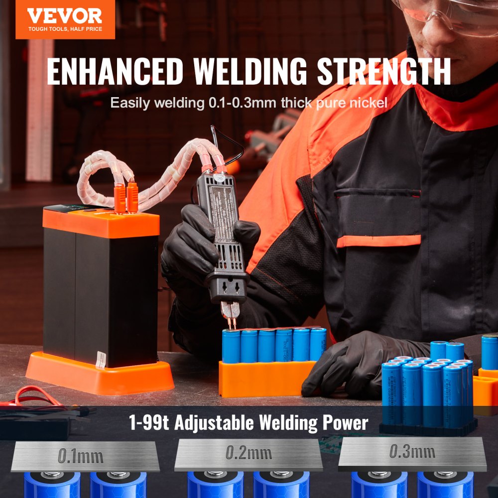 VEVOR Battery-Powered Spot Welder, 14.5 kW Capacitor Energy Storage, Pulse Spot Welder with 73B Welding Pen, 801D High-Performance Spot Welder and 2 Welding Modes for 0.1-0.3 mm Pure Nickel
