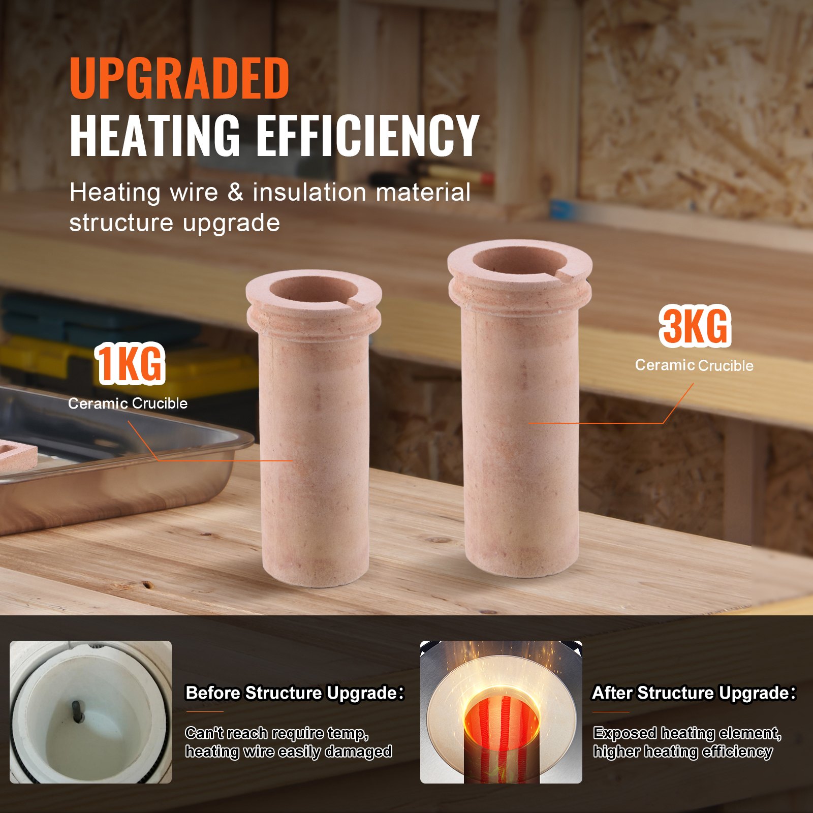 VEVOR Gold Melting Furnace, 1350W, 1150°C Max Temperature, Digital Electric Melting Furnace with 1 kg and 3 kg Ceramic Crucibles, Crucible Tongs, and Gloves, for Gold, Silver, Aluminum, Copper