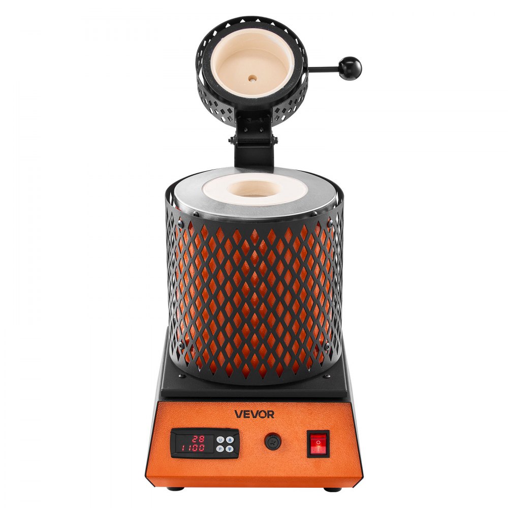 VEVOR Forno di Fusione Elettrico, 1350 W Macchina per Fusione di Metalli da 1150 ℃ con Crogiolo in Ceramica da 3 kg, Kit per Oro per la Creazione di Gioielli, Barre di Metallo, Componenti Metallici