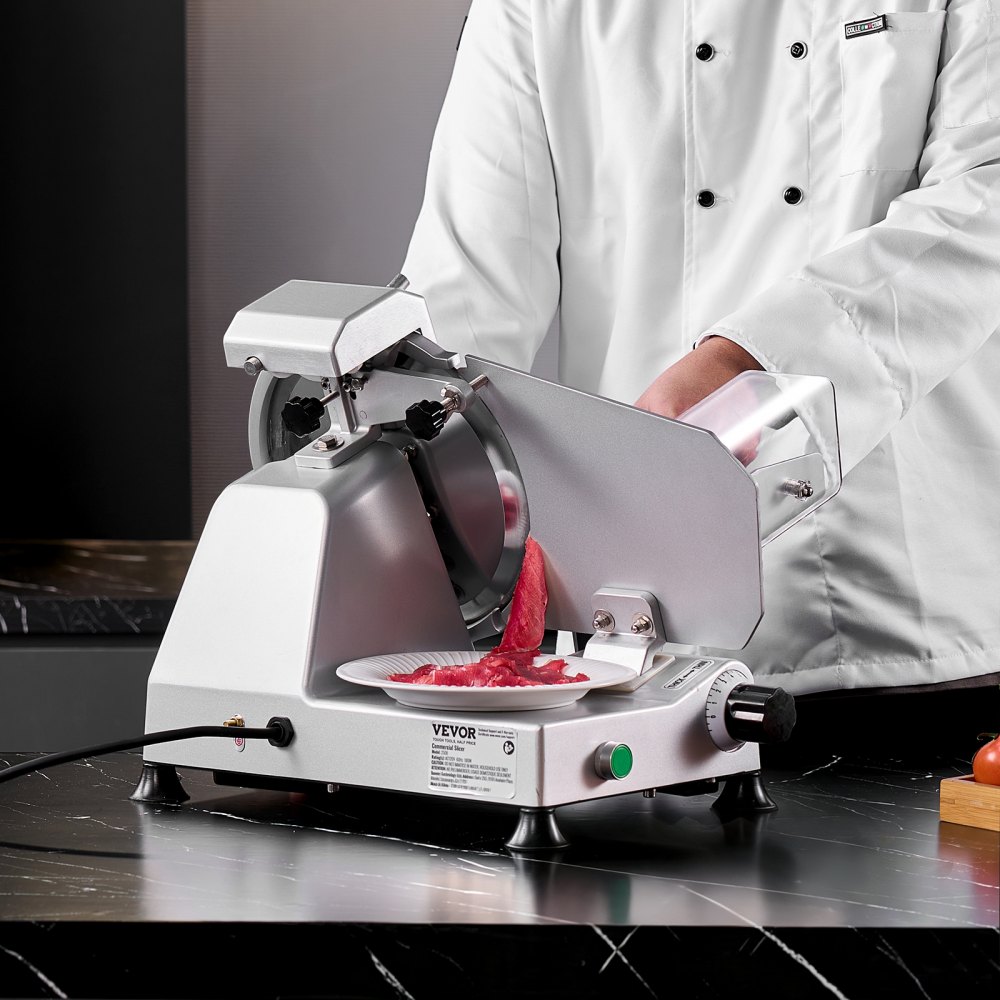 VEVOR Affettatrice per Carne Commerciale 254 mm Tagliatrice per Carne Congelata 180 W Lama di Alta Qualità, Spessore Regolabile 0 a 10 mm Affettatrice Elettrica per Alimenti da Gastronomia per Carne
