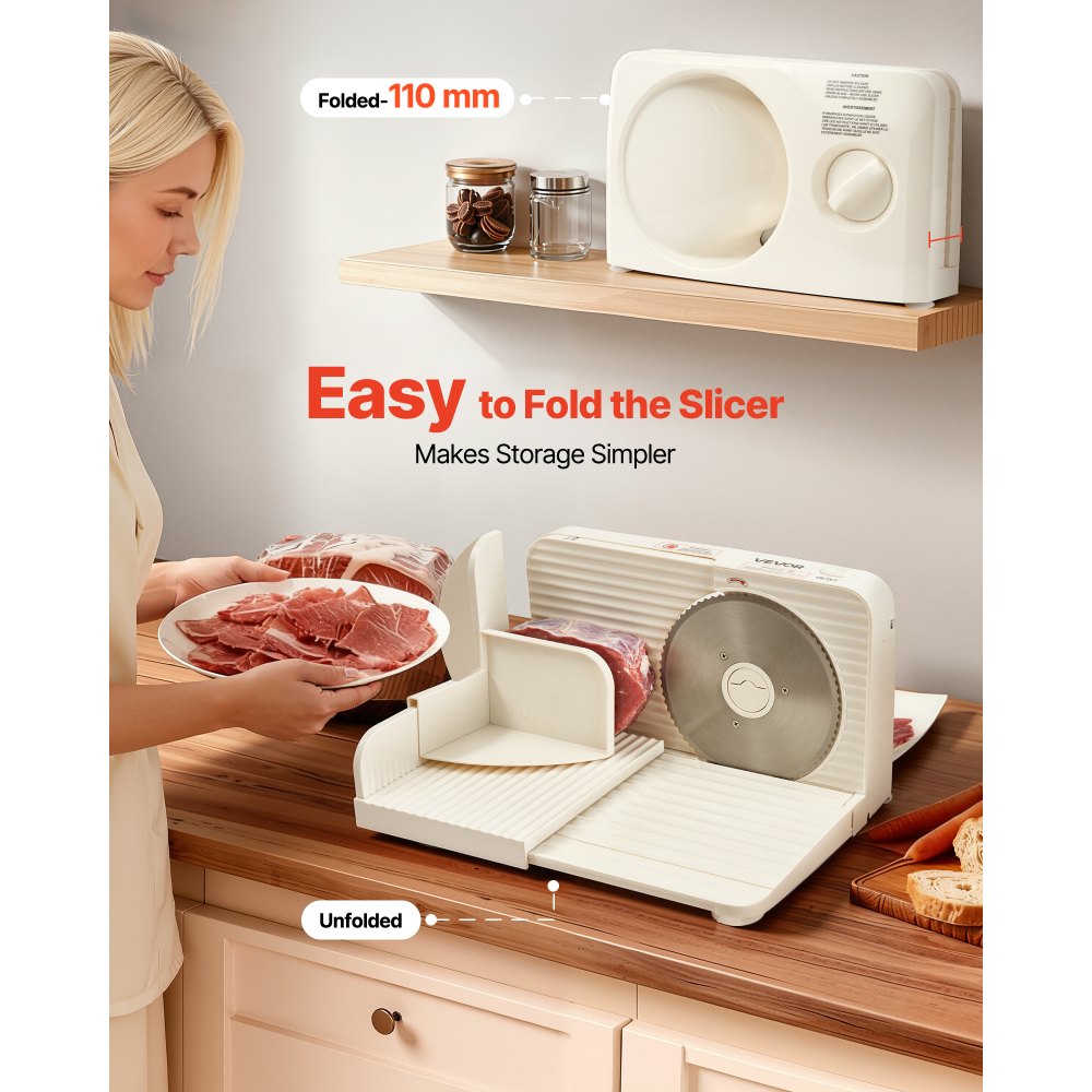 VEVOR Affettatrice Elettrica per Carne Congelata per Casa da 180 W con Lama da 17 cm, Affettatrice con Spessore Regolabile da 0 a 15 mm, per Carne Congelata, Prosciutto, Bistecca di Prima Qualità