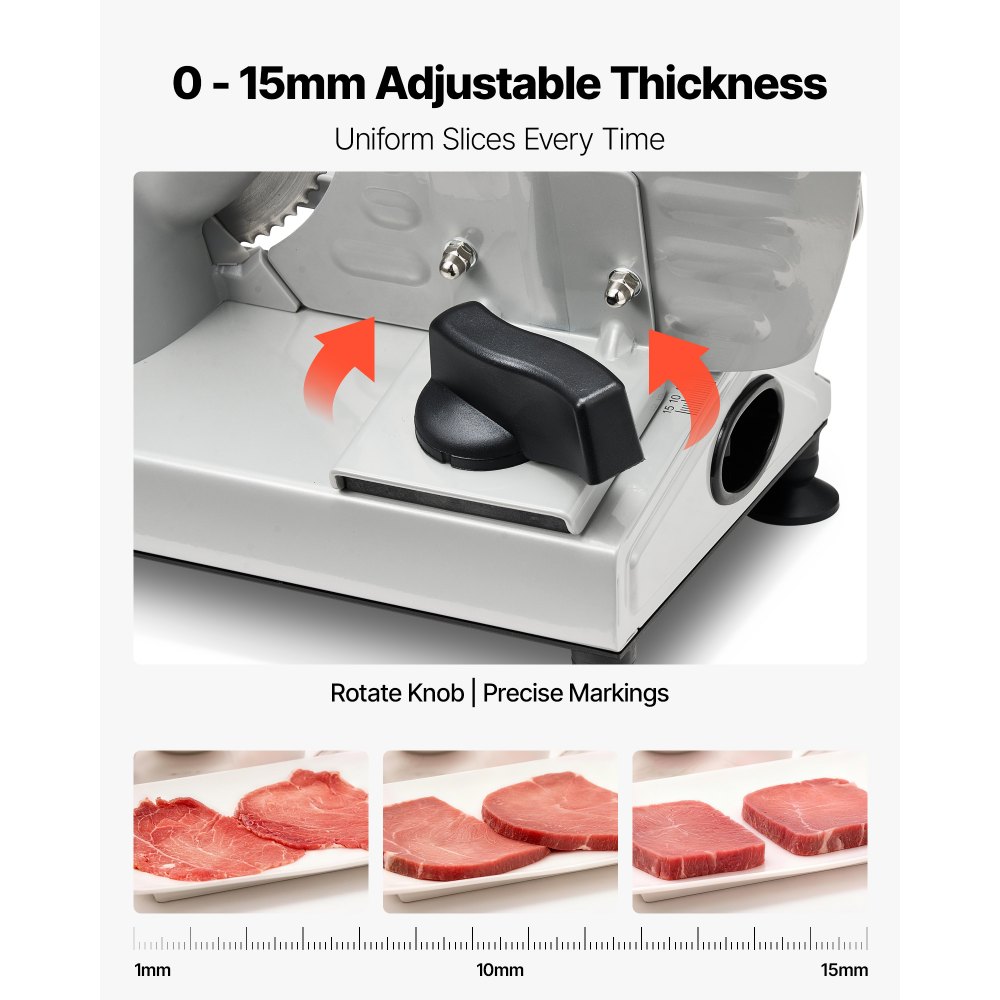 VEVOR Affettatrice Elettrica per Carne Congelata per Casa da 150 W con Lama da 17 cm, Affettatrice con Spessore Regolabile da 0 a 15 mm, per Carne Congelata, Prosciutto, Bistecca di Prima Qualità