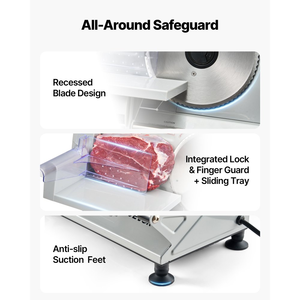 VEVOR Affettatrice Elettrica per Carne Congelata per Casa da 150 W con Lama da 17 cm, Affettatrice con Spessore Regolabile da 0 a 15 mm, per Carne Congelata, Prosciutto, Bistecca di Prima Qualità
