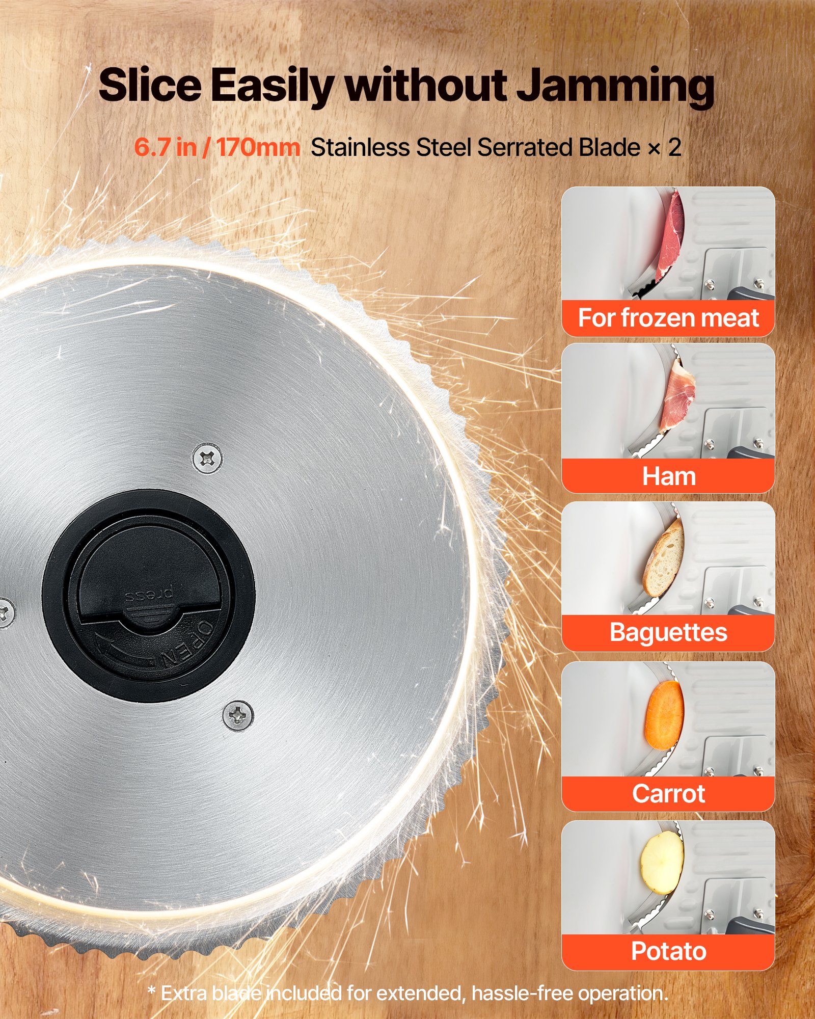 VEVOR Affettatrice Elettrica per Carne Congelata per Casa da 150 W con Lama da 17 cm, Affettatrice con Spessore Regolabile da 0 a 15 mm, per Carne Congelata, Prosciutto, Bistecca di Prima Qualità