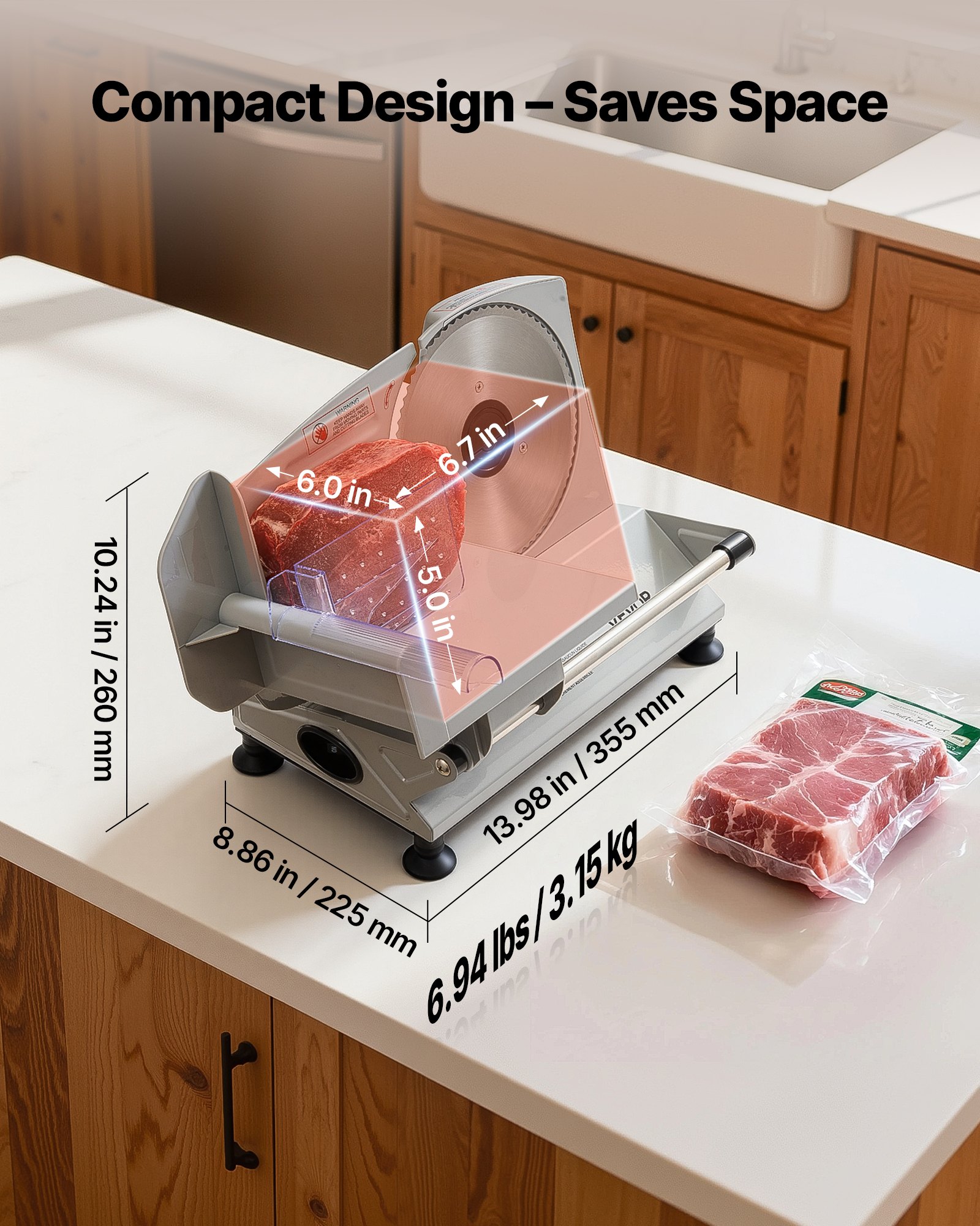 VEVOR Affettatrice Elettrica per Carne Congelata per Casa da 150 W con Lama da 17 cm, Affettatrice con Spessore Regolabile da 0 a 15 mm, per Carne Congelata, Prosciutto, Bistecca di Prima Qualità