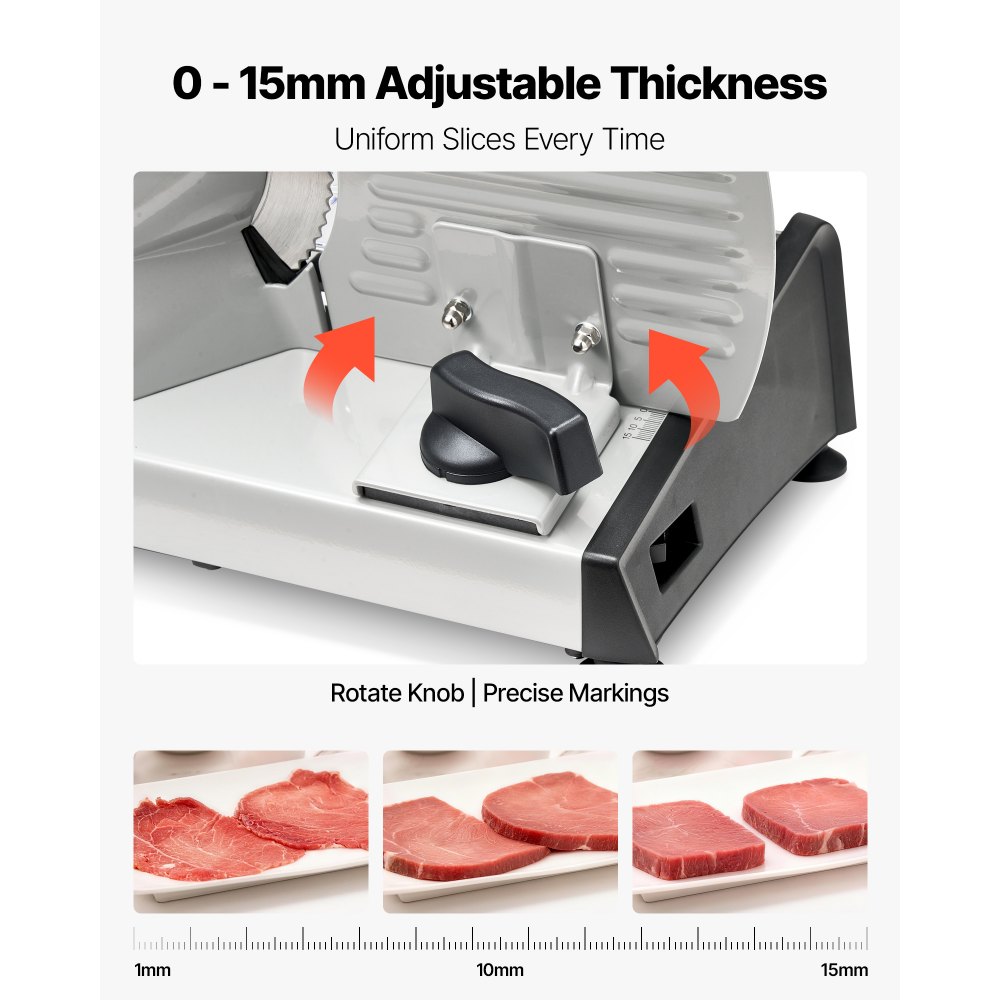 VEVOR Affettatrice Elettrica per Carne Congelata per Casa da 200 W con Lama da 19 cm, Affettatrice con Spessore Regolabile da 0 a 15 mm, per Carne Congelata, Prosciutto, Bistecca di Prima Qualità